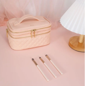 Nude pink quilted double layer makeup cases