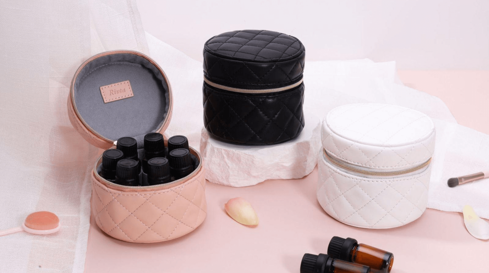 puffer leather makeup case